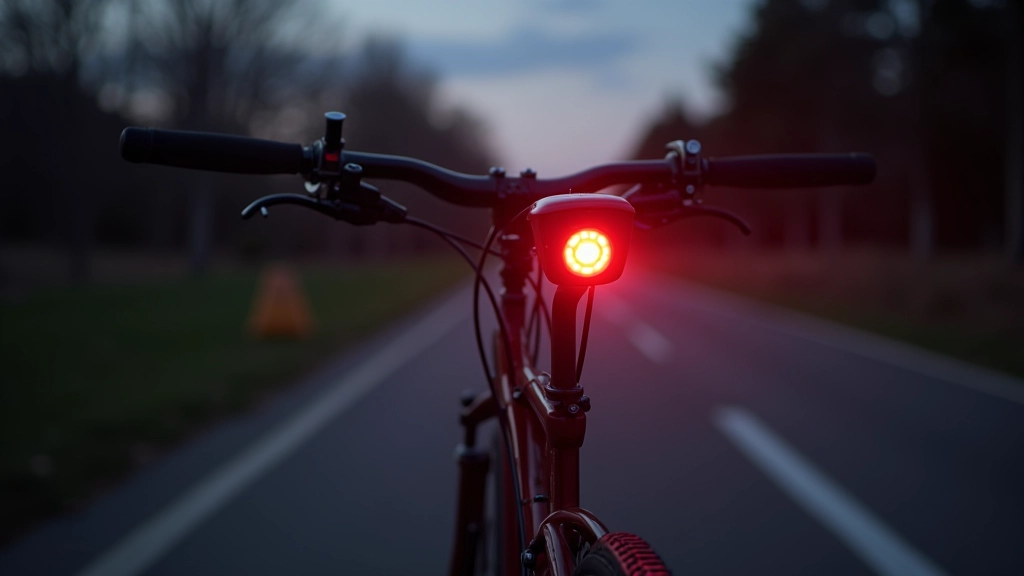 Cyklista s aktivním předním a zadním osvětlením na kole při jízdě v soumraku