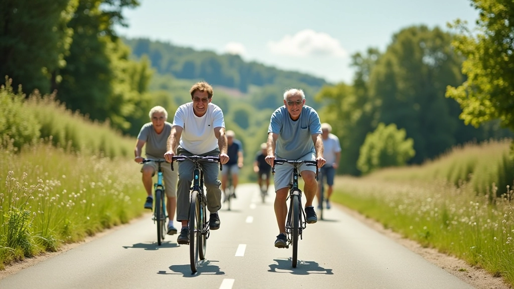 Skupina seniorů na cyklus cestě